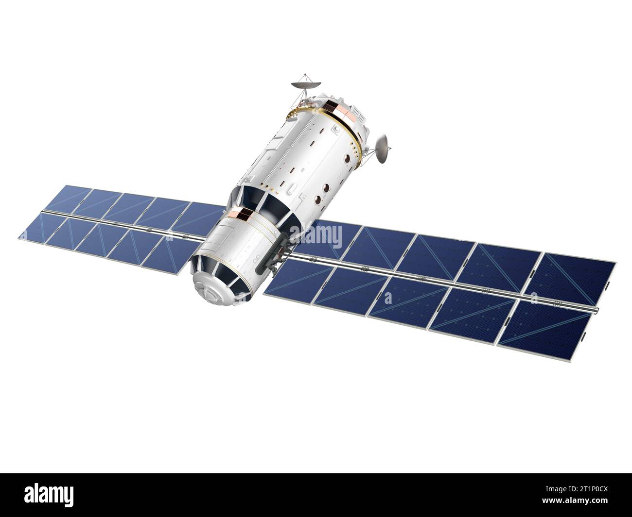 3d rendering satellite dish with solar panel isolated on white ...