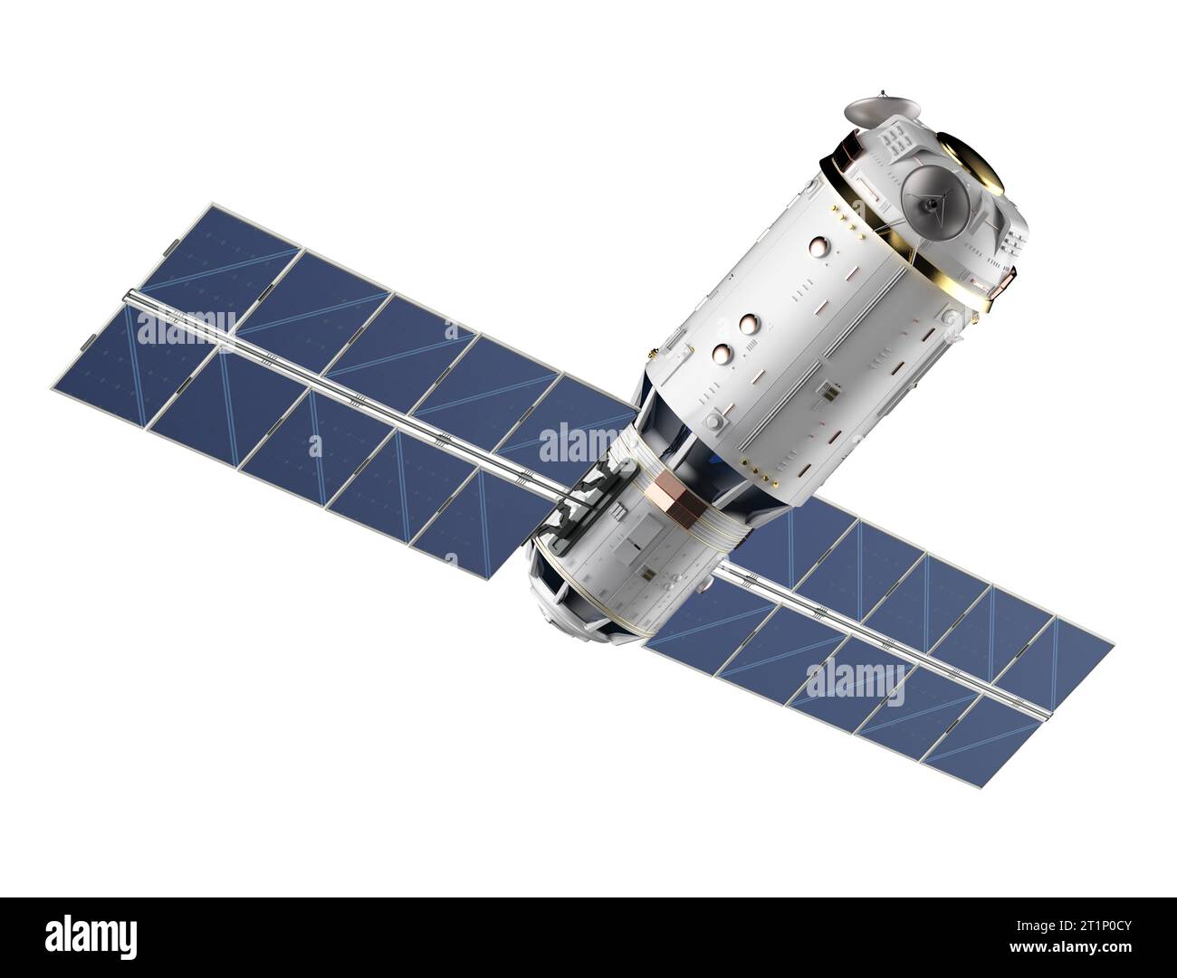 3d rendering satellite dish with solar panel isolated on white ...