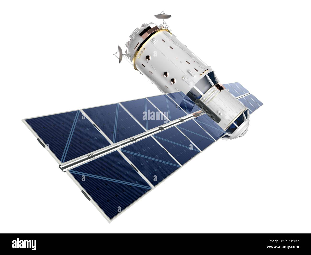 3d rendering satellite dish with solar panel isolated on white ...