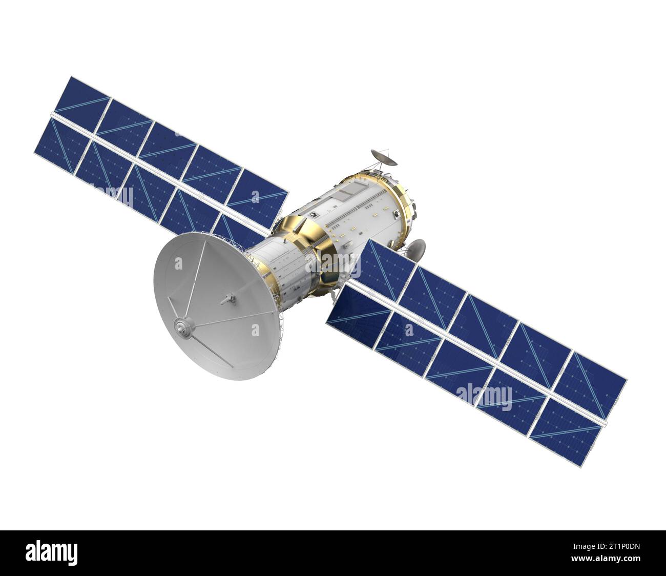 3d rendering satellite dish with solar panel isolated on white ...