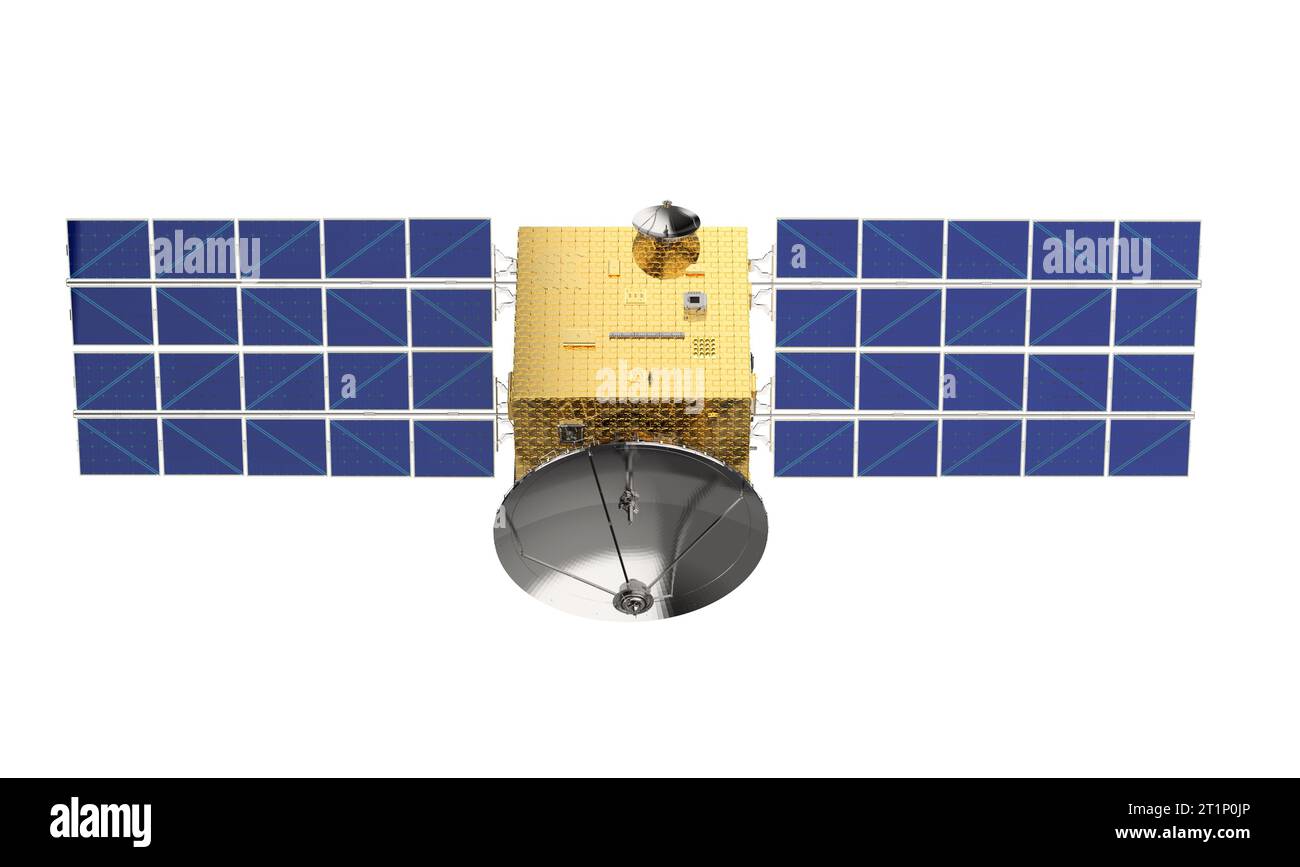3d rendering satellite dish with solar panel isolated on white ...