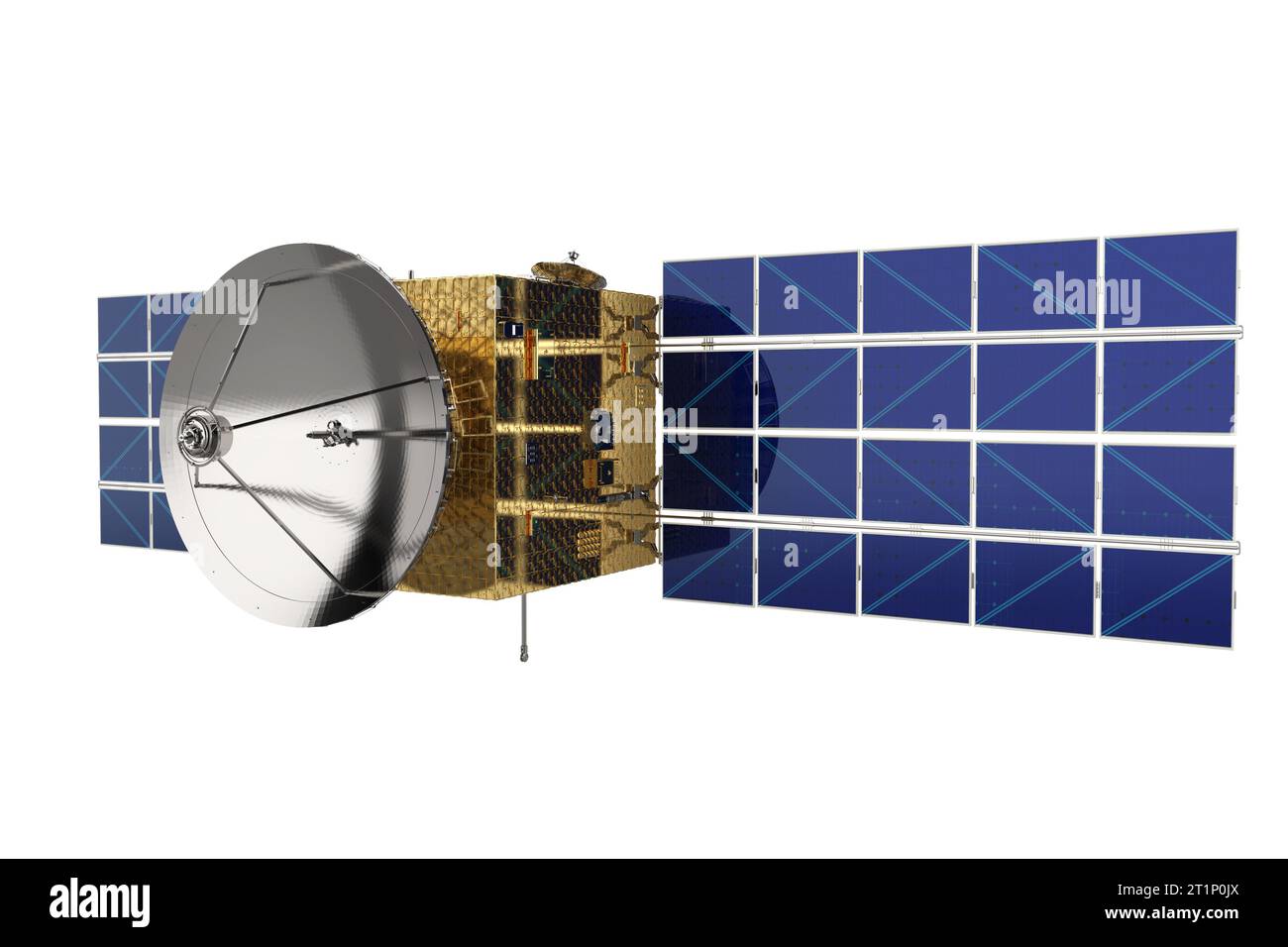 3d rendering satellite dish with solar panel isolated on white ...