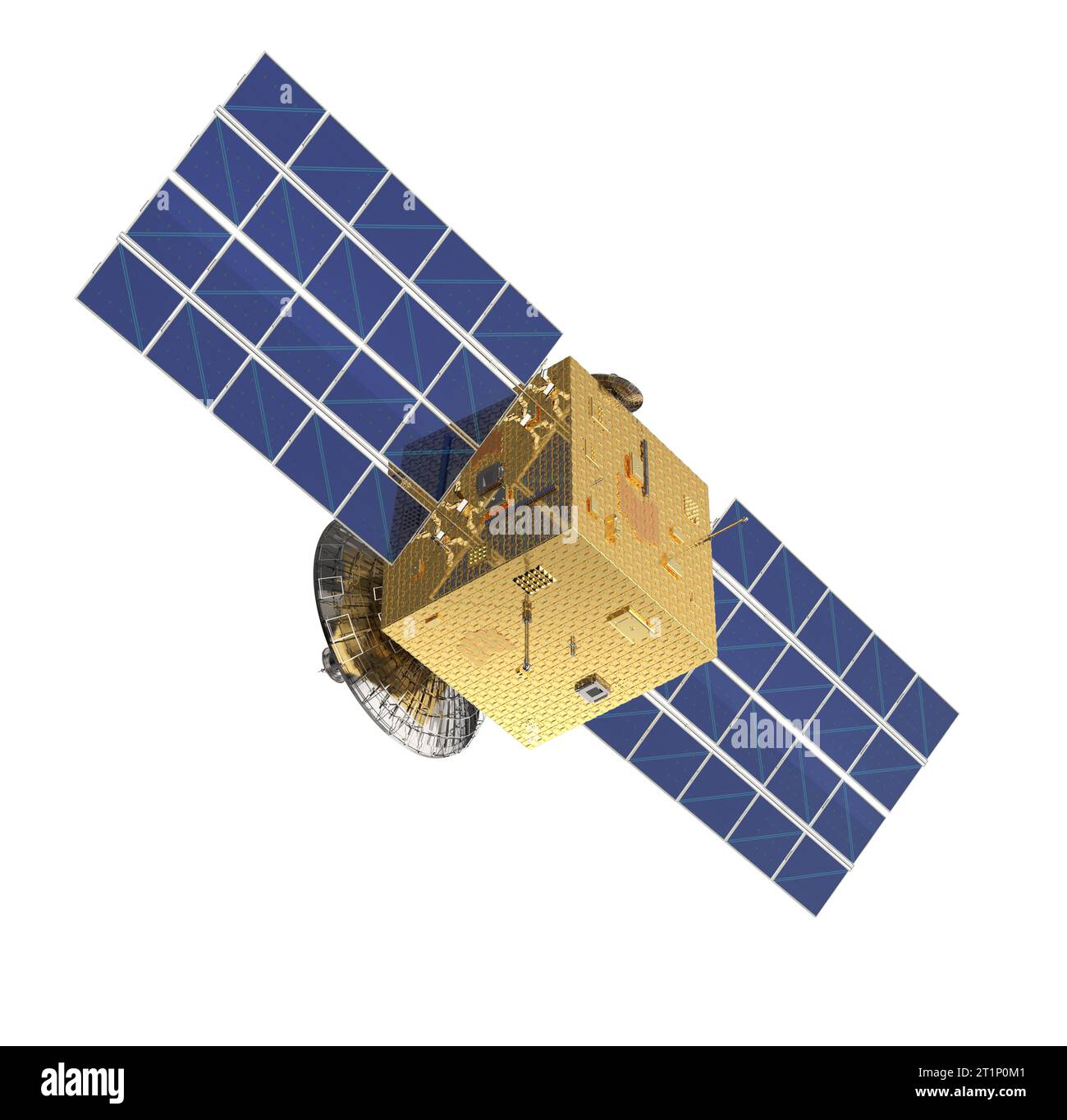 3d rendering satellite dish with solar panel isolated on white ...