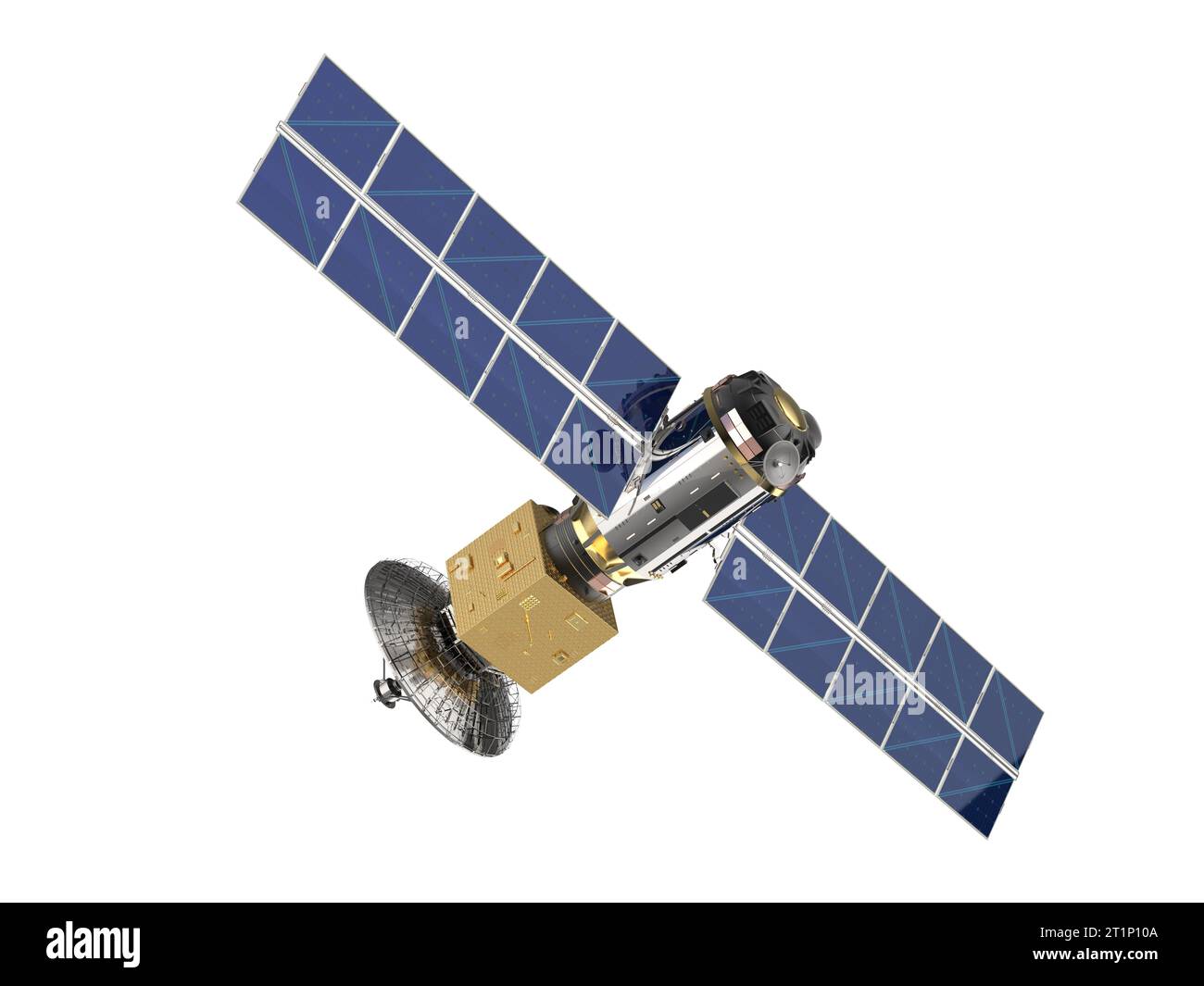 3d rendering satellite dish with solar panel isolated on white ...