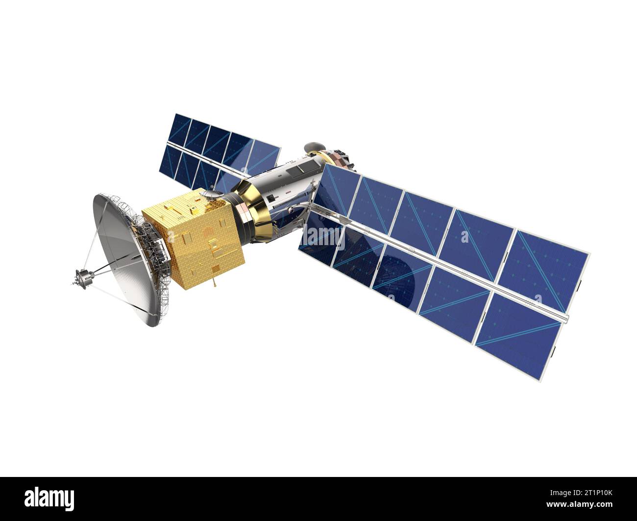 3d rendering satellite dish with solar panel isolated on white ...
