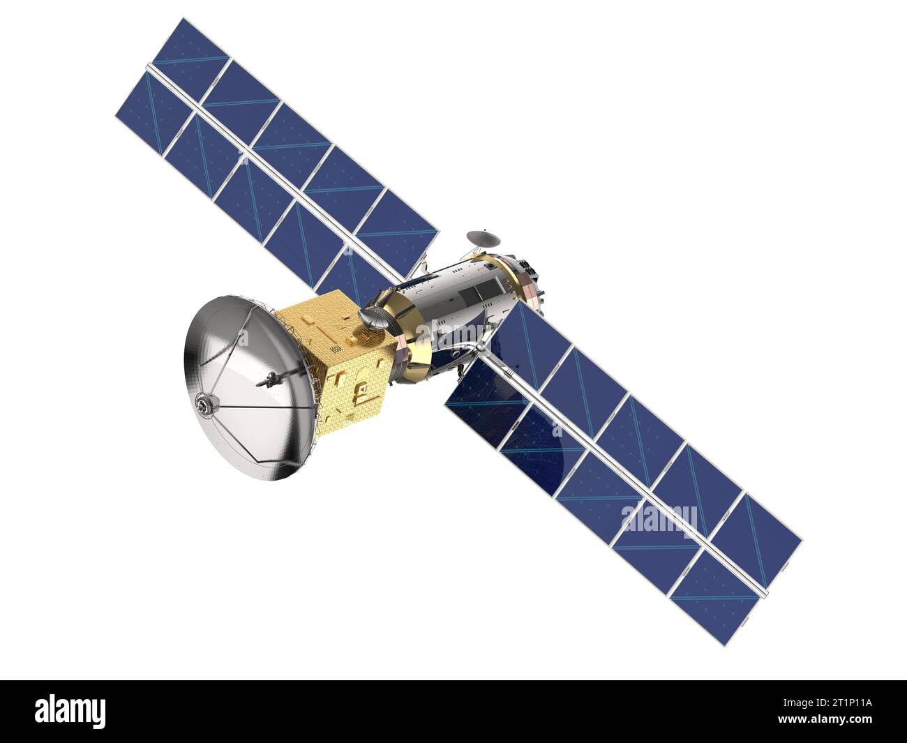 3d rendering satellite dish with solar panel isolated on white ...