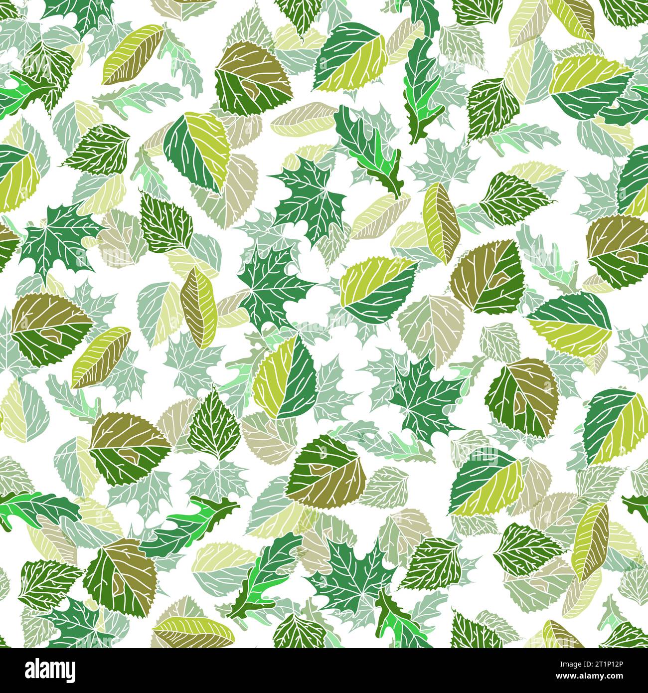 Hand drawn vector seamless floral pattern with green leaves Stock ...