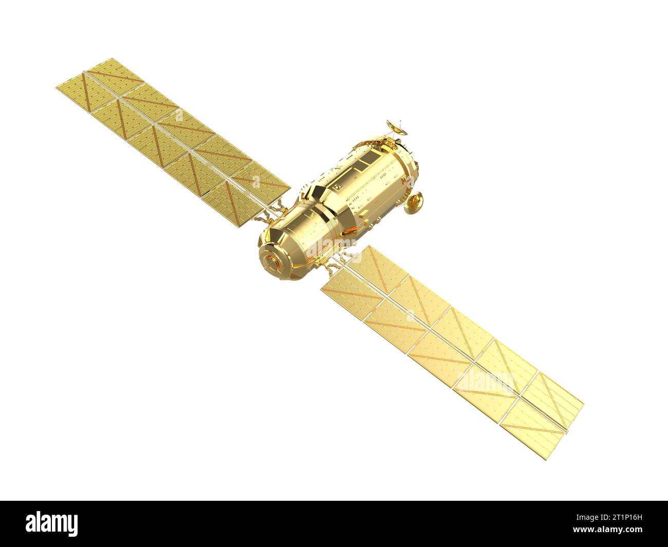 3d rendering golden satellite dish with solar panel isolated on white ...