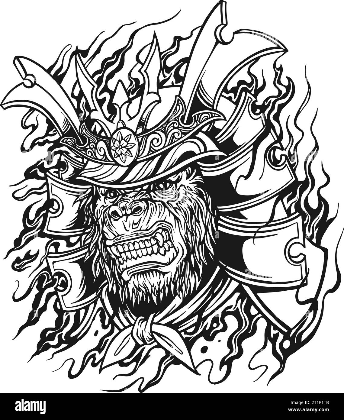 Gorilla ronin terrifying samurai warrior outline vector illustrations for your work logo, merchandise t-shirt, stickers and label designs, poster, gre Stock Vector