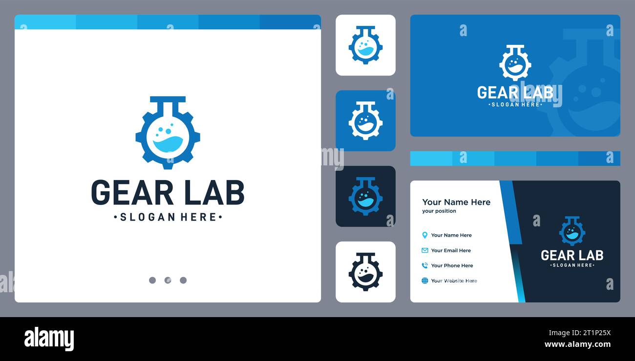 Gear logo design template with laboratory glass logo design graphic