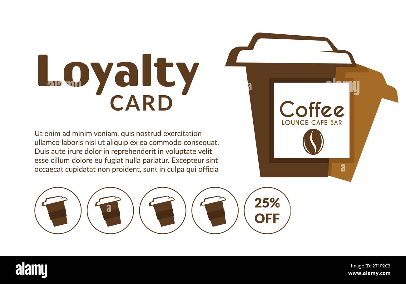 Loyalty card with sale for next cup of coffee Stock Vector