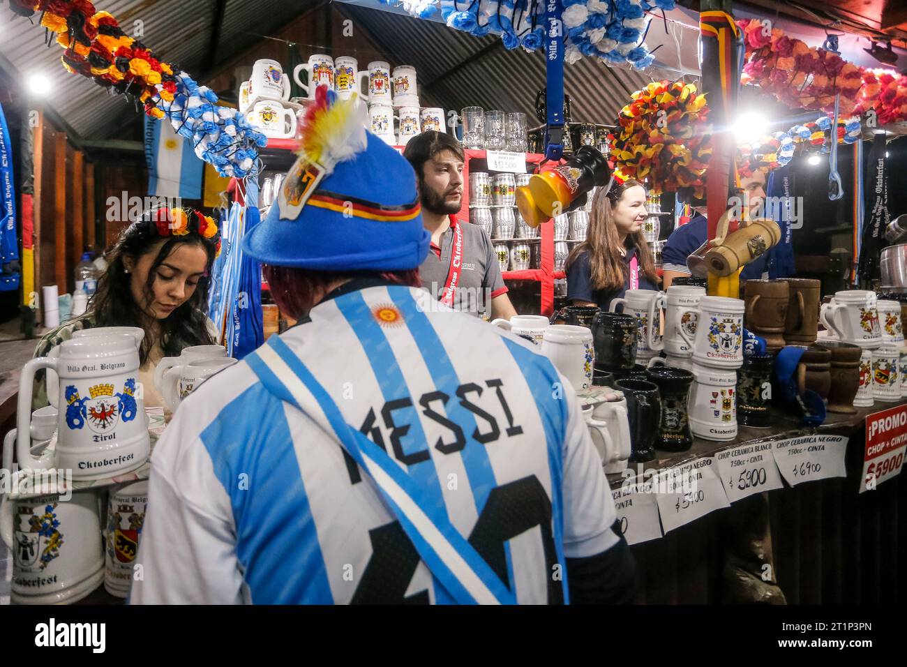 Villa General Belgrano, Argentina. 14th Oct, 2023. A man in a Messi