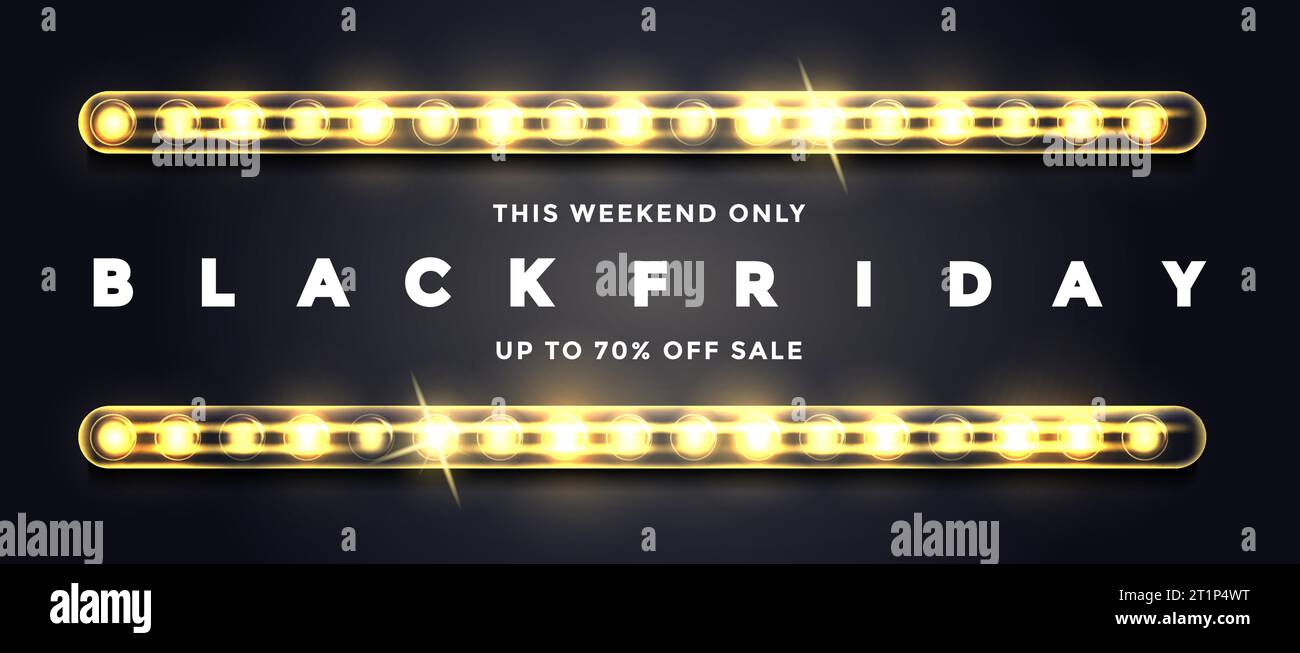 Black Friday sale banner with street light garlands. Discount