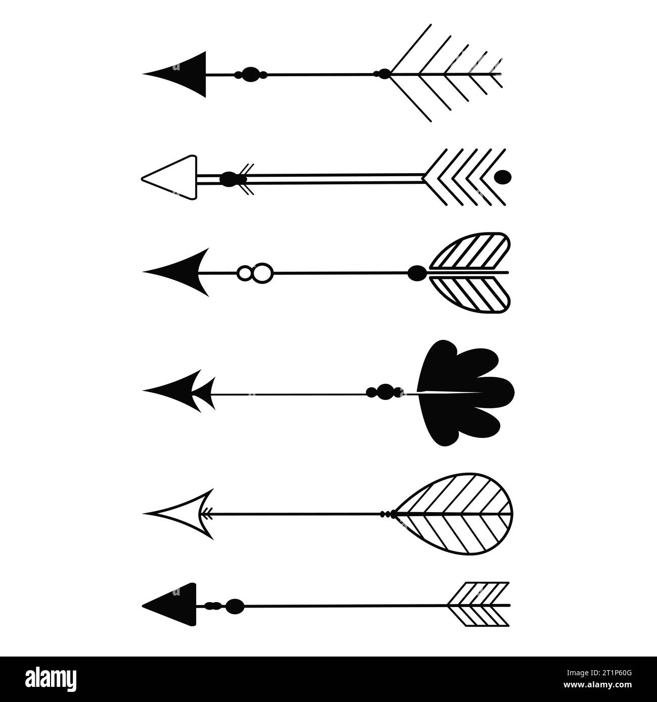 Set tribal ethnic arrows, dividers, native indian bow boho in doodle style isolated on white background. Collection borders, decoration elements. Vector illustration Stock Vector