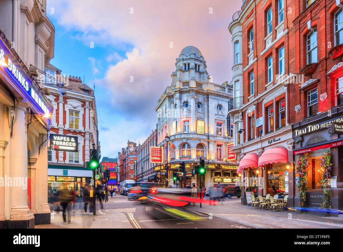 London, England, UK - March 14, 2023: West End theatres on Shaftesbury Avenue. Stock Photo