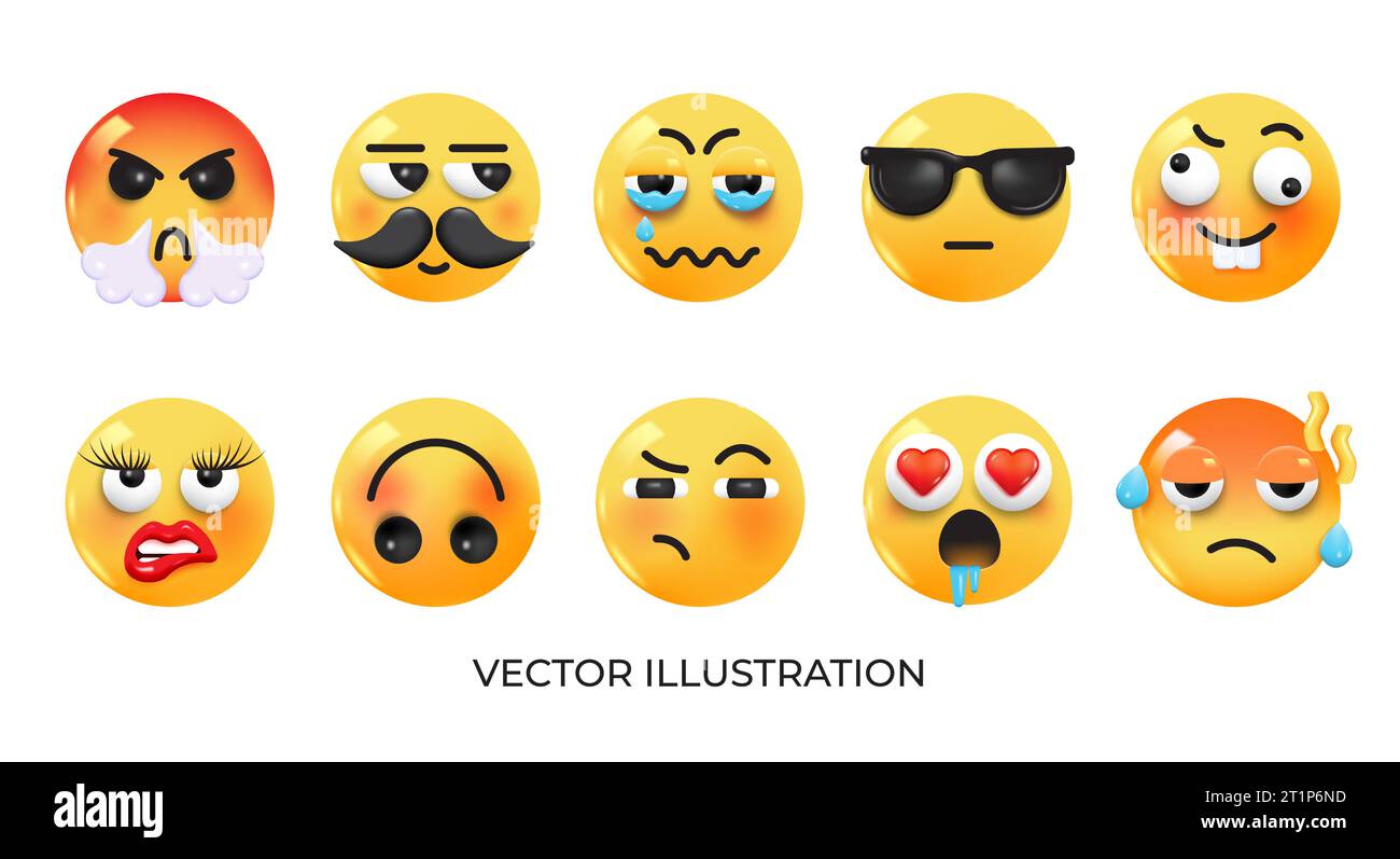 Set of IEmoji icons. Realistic Yellow Glossy 3d Emoticons face on ...