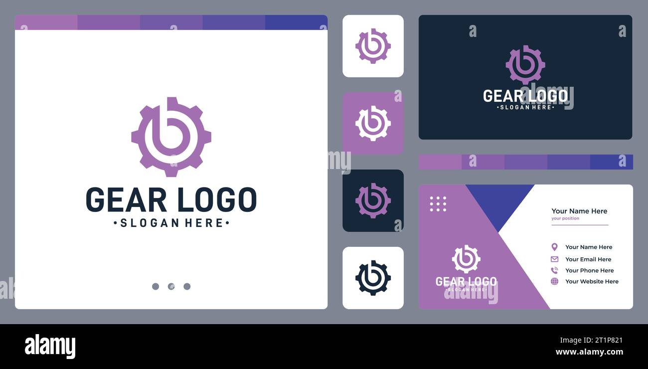 gear logo and initials letter B logo. business card design template. Stock Vector
