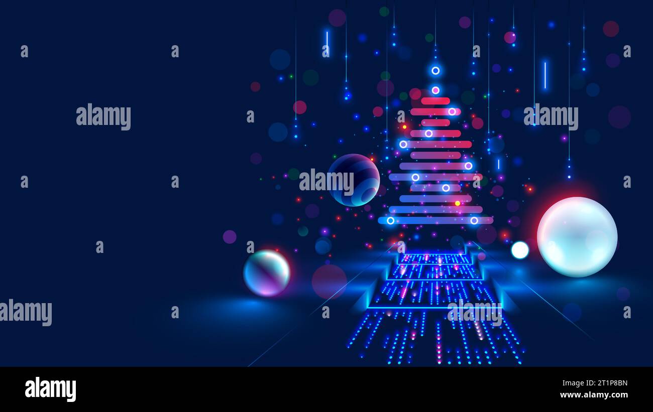 Christmas poster with christmas tree in electronic technology style ...