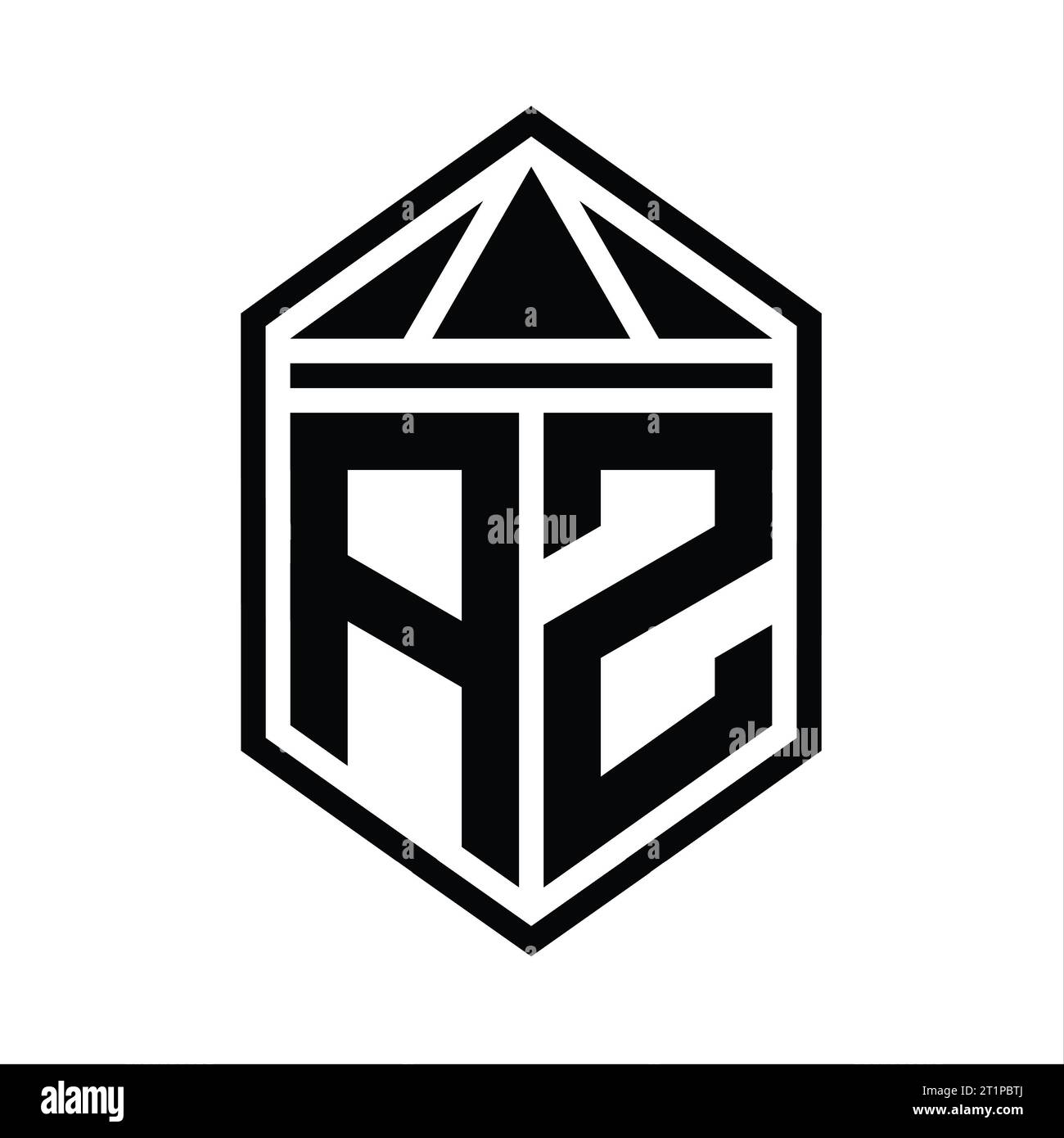 AZ Letter Logo monogram simple hexagon shield shape with triangle crown ...