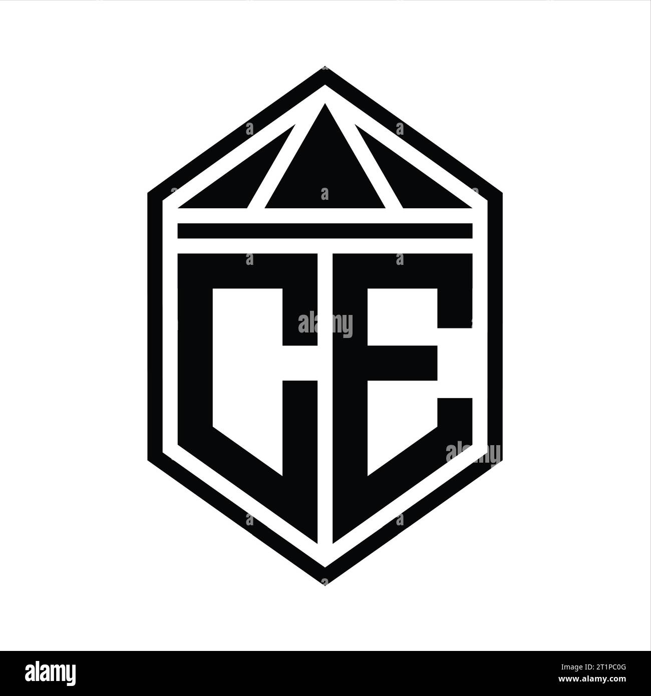 CE Letter Logo monogram simple hexagon shield shape with triangle crown