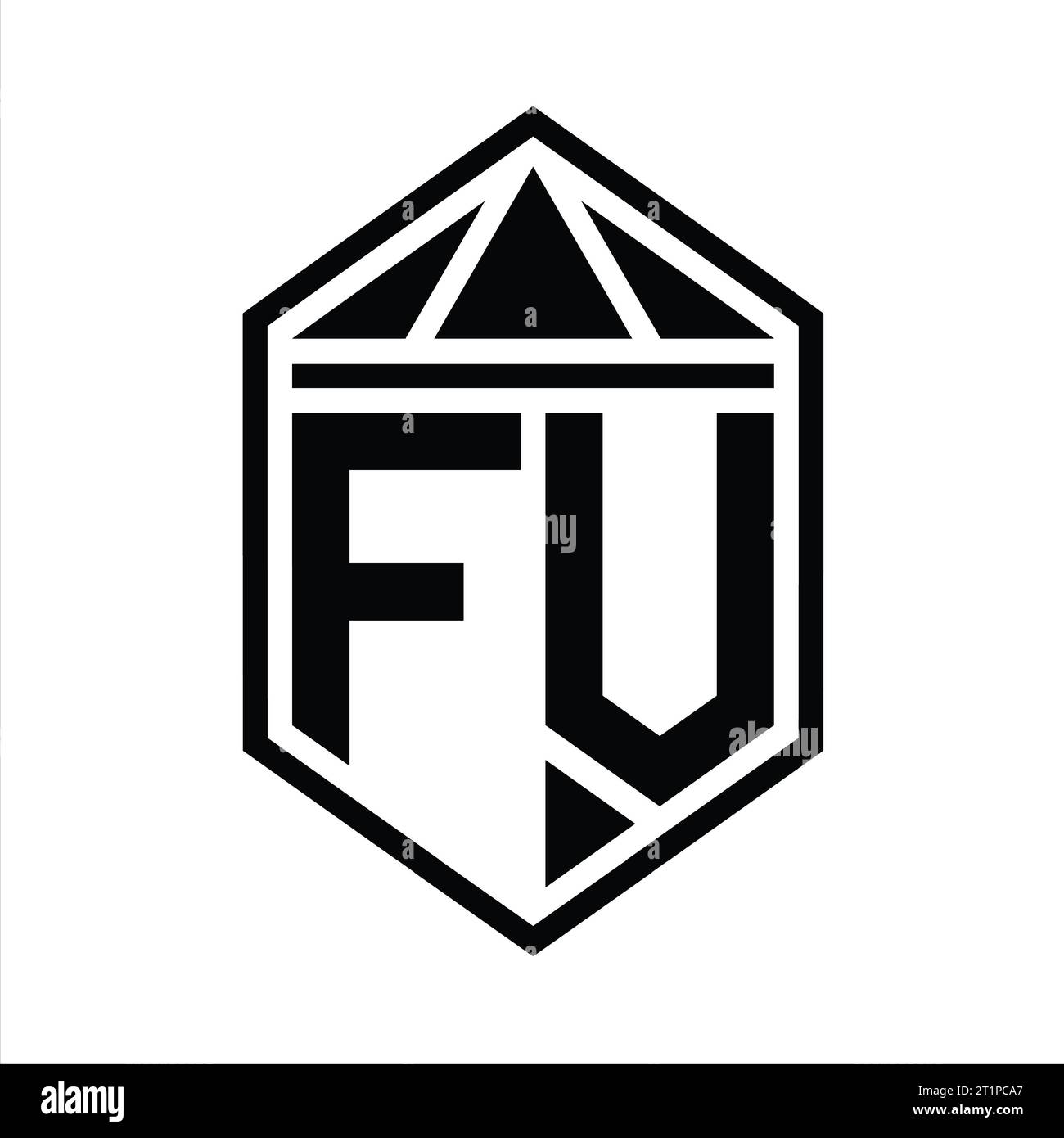 FV Letter Logo monogram simple hexagon shield shape with triangle crown ...