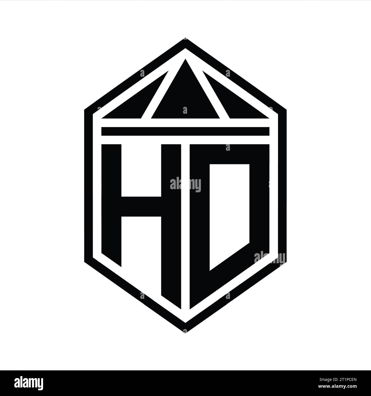 HD Letter Logo monogram simple hexagon shield shape with triangle crown ...