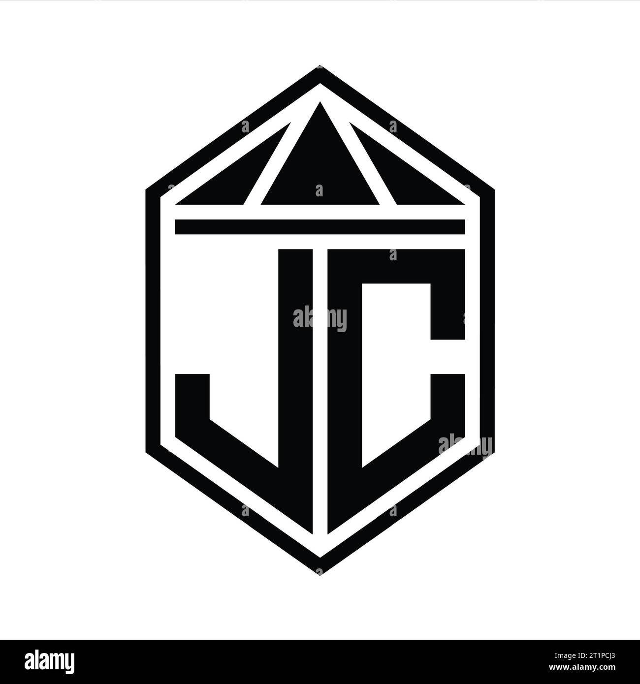 JC Letter Logo monogram simple hexagon shield shape with triangle crown isolated style design template Stock Photo
