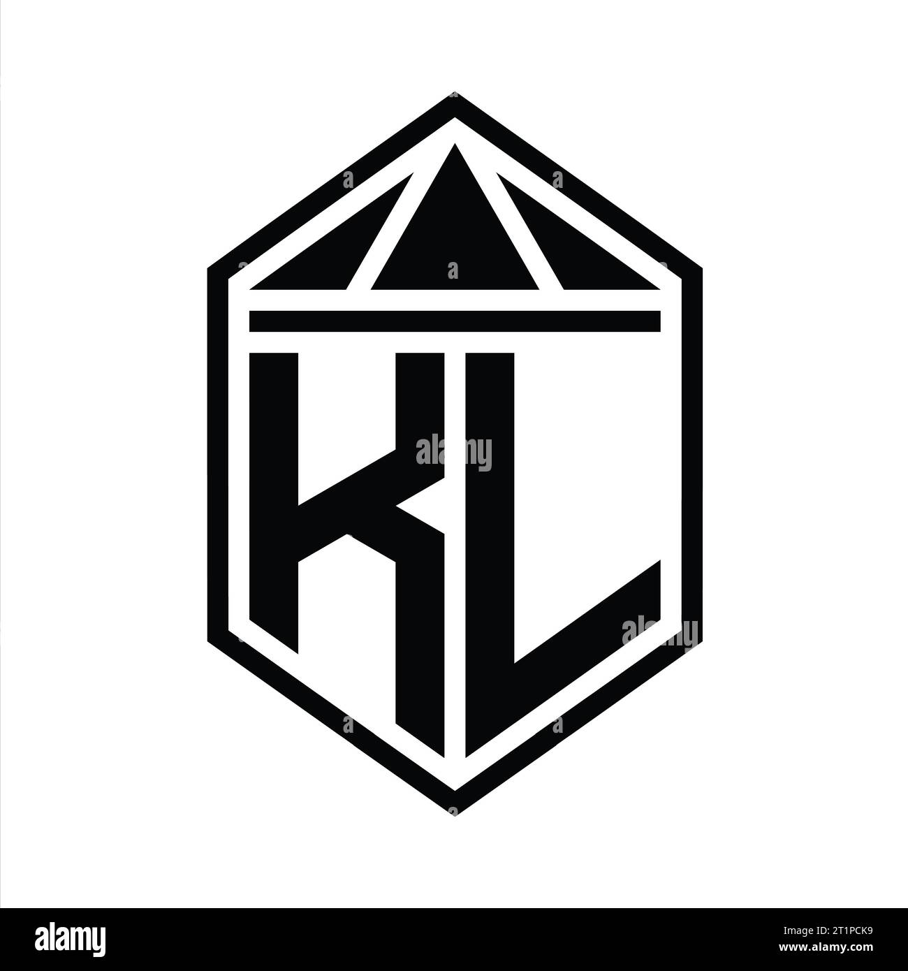 KL Letter Logo monogram simple hexagon shield shape with triangle crown ...