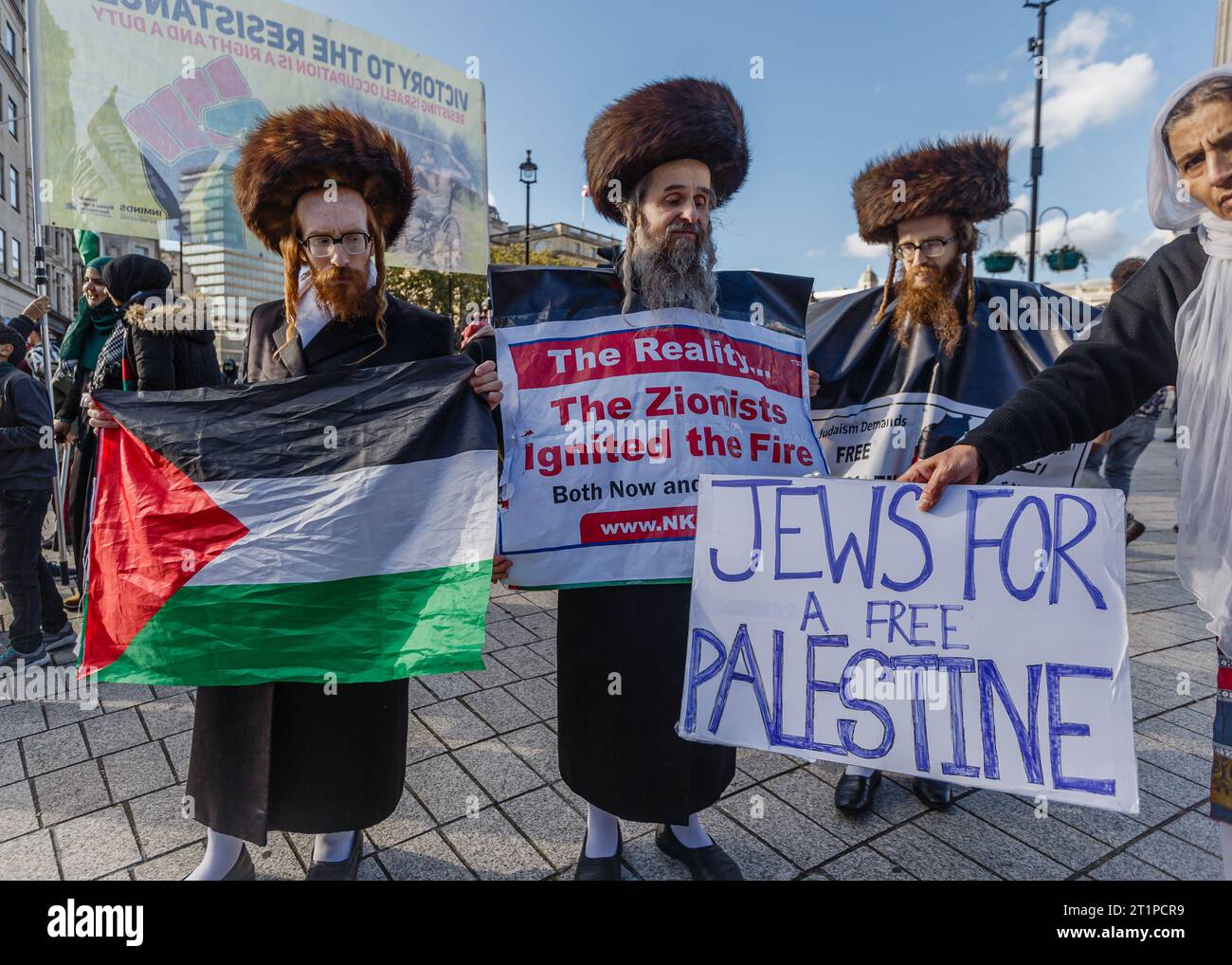 Anti-Zionist and pro Palestine Haredi jews, and 'Jews For A Free Palestine' at the demonstration in London. Stock Photo