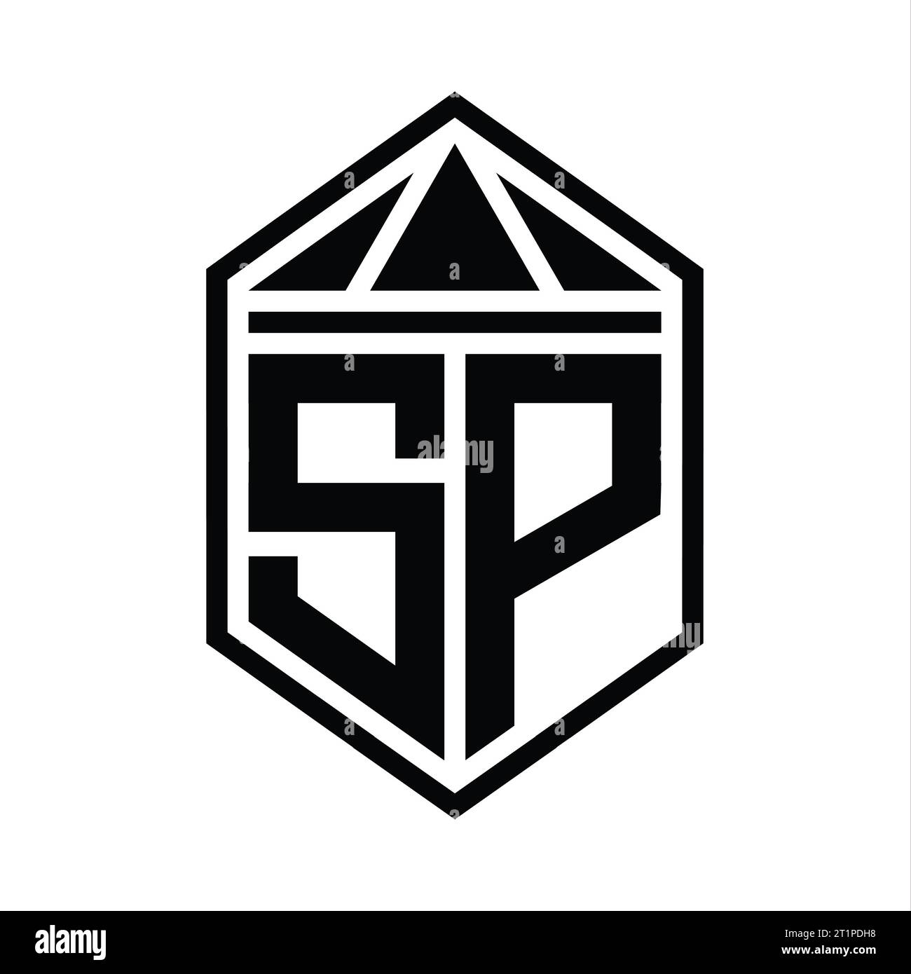 SP Letter Logo monogram simple hexagon shield shape with triangle crown ...