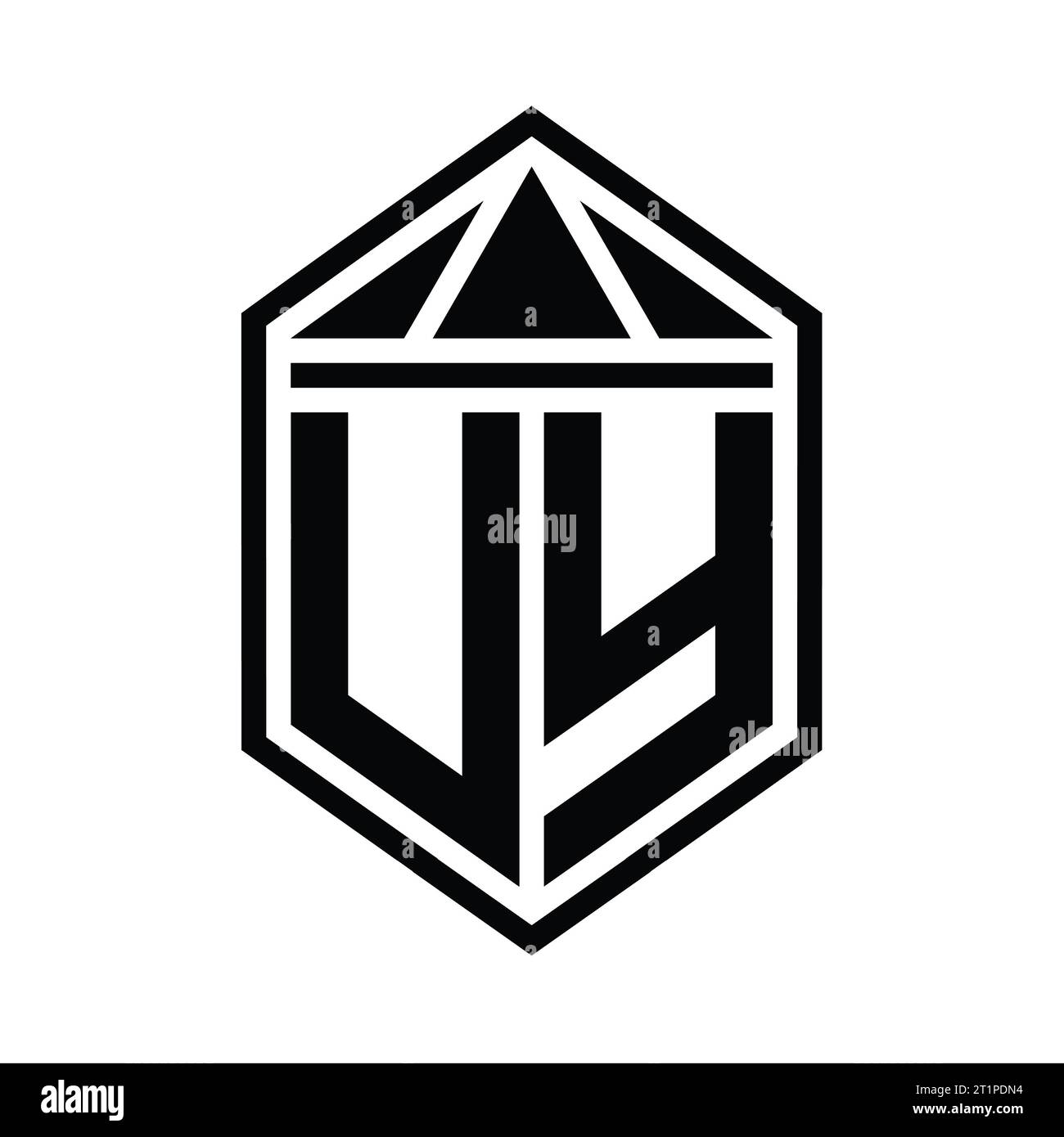 UY Letter Logo monogram simple hexagon shield shape with triangle crown ...