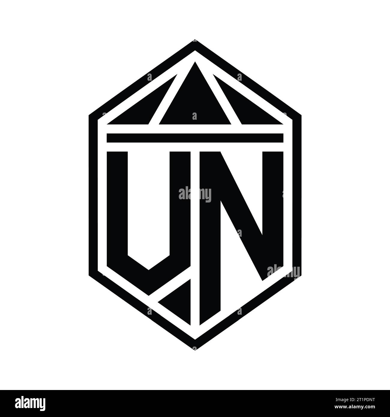 VN Letter Logo monogram simple hexagon shield shape with triangle crown isolated style design