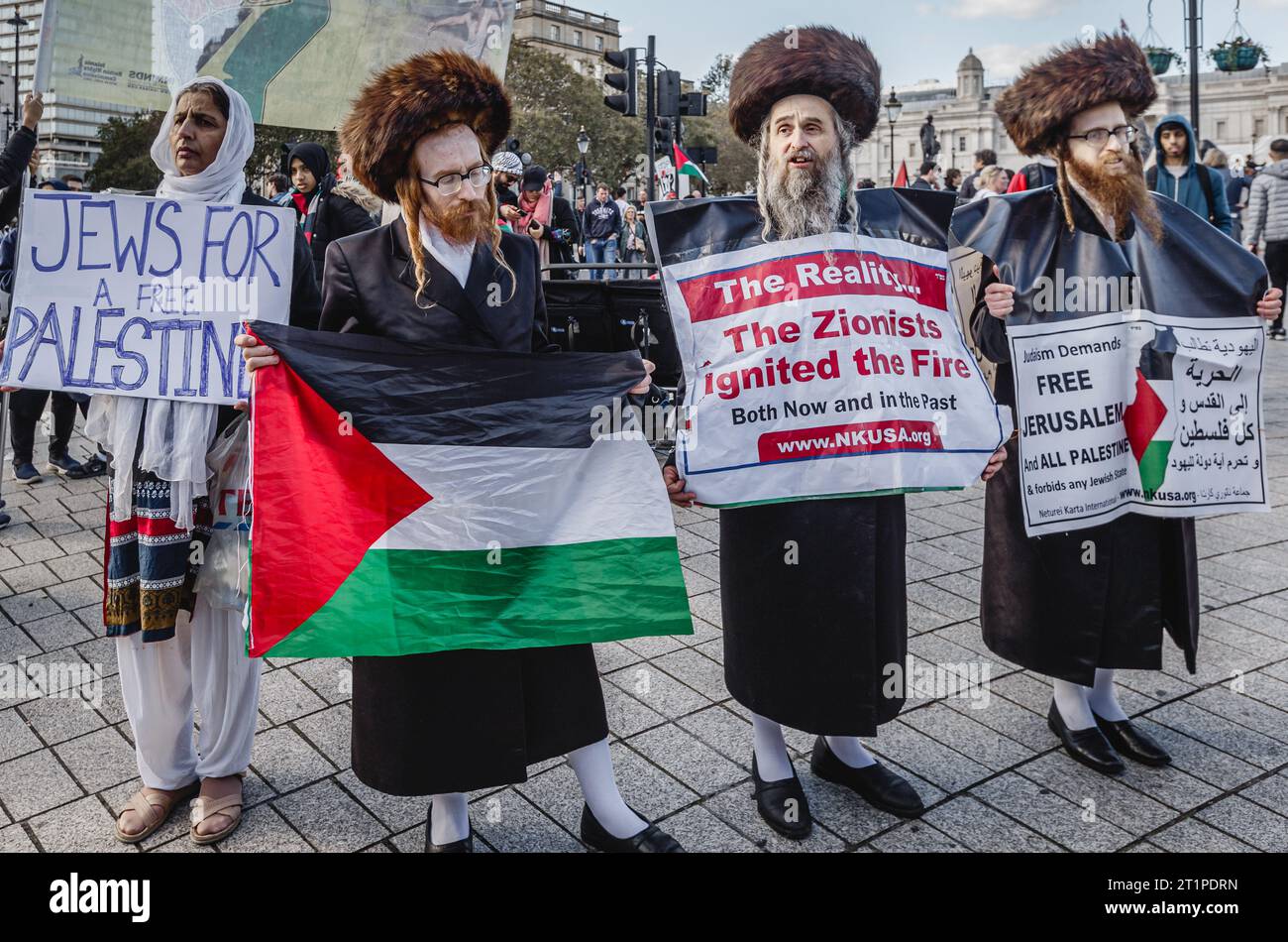 Anti-Zionist and pro Palestine Haredi jews at the demonstration in London. Stock Photo