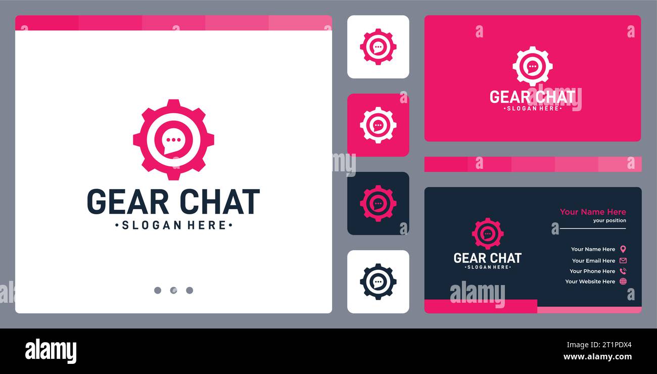 Gear logo design template with chat bubble graphic design vector illustration. Stock Vector