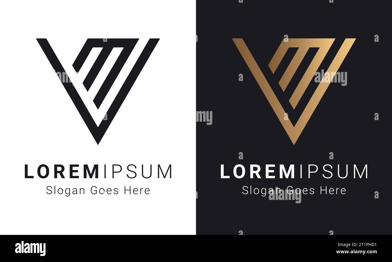 Luxury Initial MV or VM Monogram Text Letter Logo Design Stock Vector