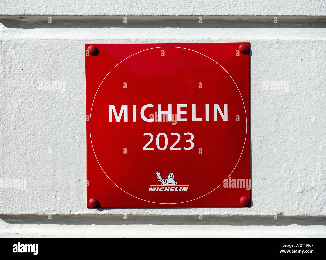 Michelin Guide Sign 2023 Outside The Radisson Blu 1919 Hotel In Downtown Reykjavik Iceland Stock Photo