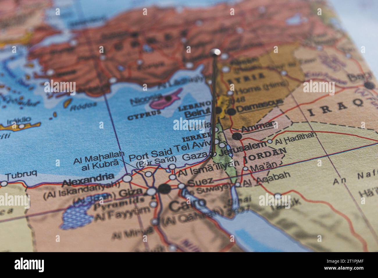 Gaza on map. Israel an Palestine on geopolitical Map. Gaza strip and