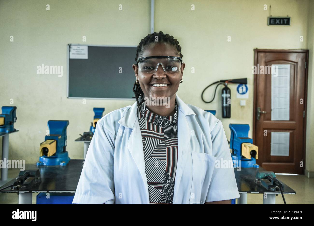 A portrait of the female technician at the vocational training centre in Dar es Salaam, Tanzania on October 1, 2021 Stock Photo