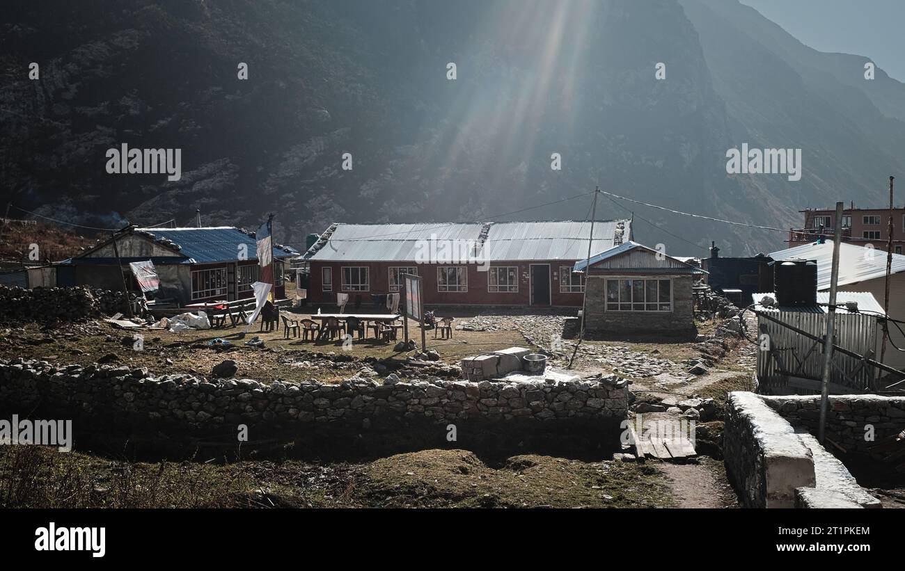 Langtang village in the Langtang Valley. Rebuilt after earthquake, Nepal, Asia Stock Photo
