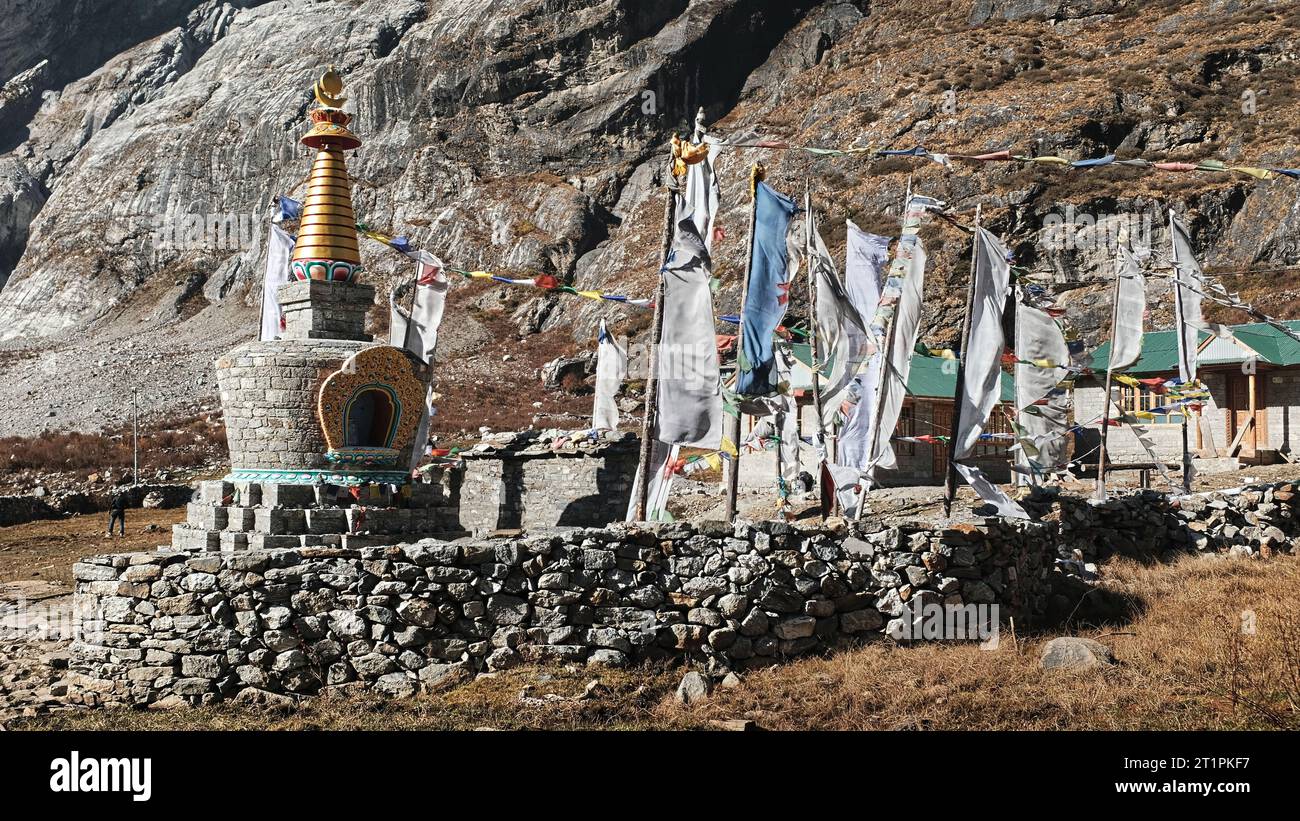 Small buddhist shrine, stupa in Langtang Village, Langtang Valley, Nepal, Asia Stock Photo