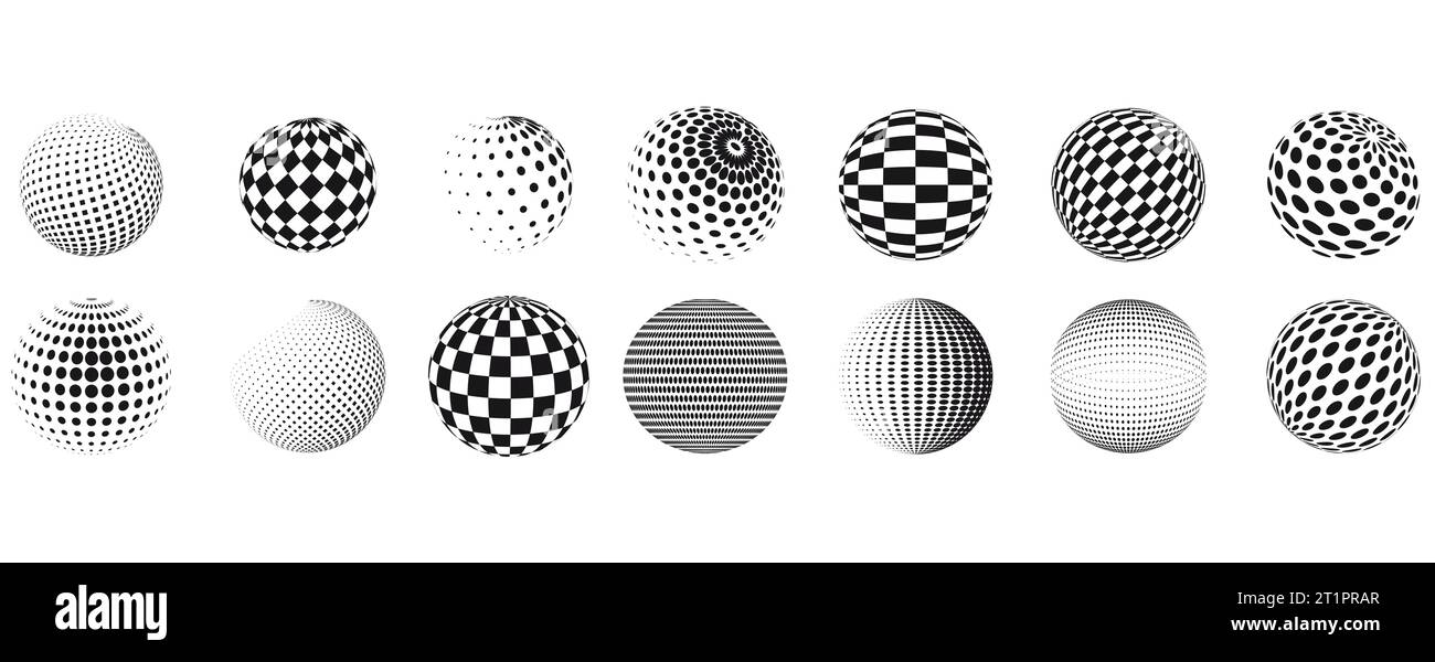 Round geometric set of dotted spheres Stock Vector