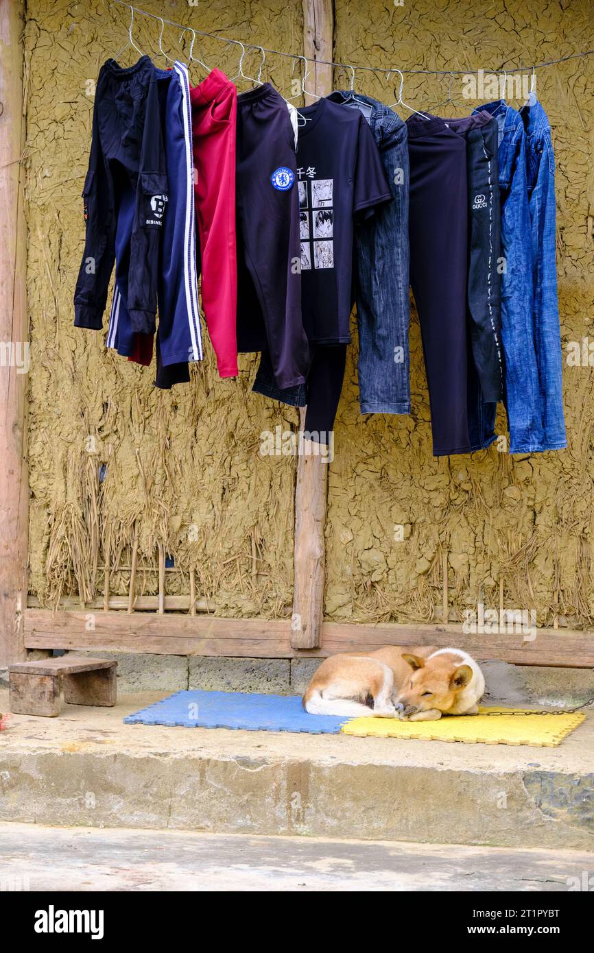 Bac Ha, Vietnam. Clothes Hanging to Dry.Lao Cai Province. Stock Photo