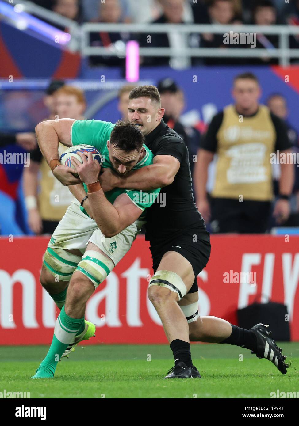 Paris, France. 15th Oct, 2023. JACK CONAN of Team Ireland is stopped in the Quarterfinal between Ireland and New Zealand of the Rugby World Cup 2023 in France ( Credit: Mickael Chavet/Alamy Live News Stock Photo