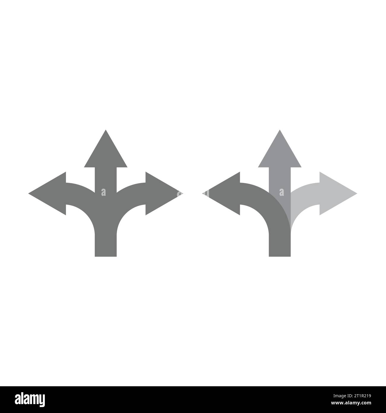 Three headed arrow vector icon. Split arrow, three-way pat and flexibility symbol. Stock Vector