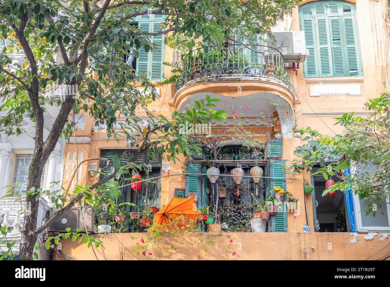 French Indochina architecture of Old Quarter or Phố cổ Hà Nội, Hanoi, Vietnam. Stock Photo