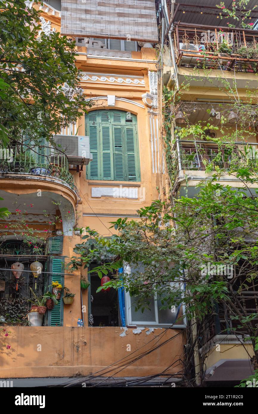 French Indochina architecture of Old Quarter or Phố cổ Hà Nội, Hanoi, Vietnam. Stock Photo