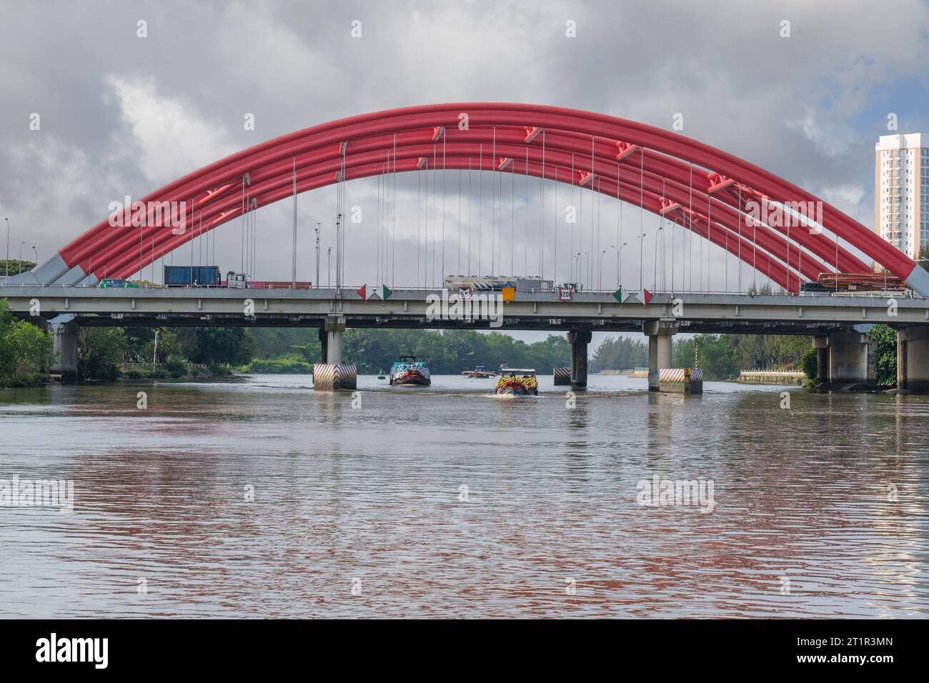 Bridge over Saigon River, near Ho Chi Minh, Vietnam. Stock Photo