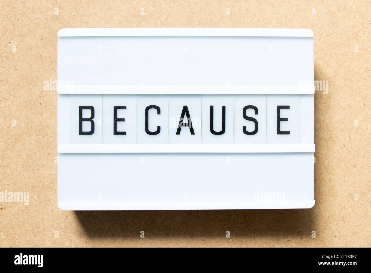 Lightbox with word because on wood background Stock Photo