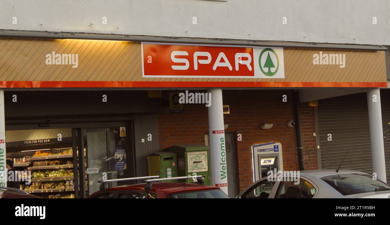 A photo of the exterior of a Spar grocery shop in Dublin, Ireland. Stock Photo