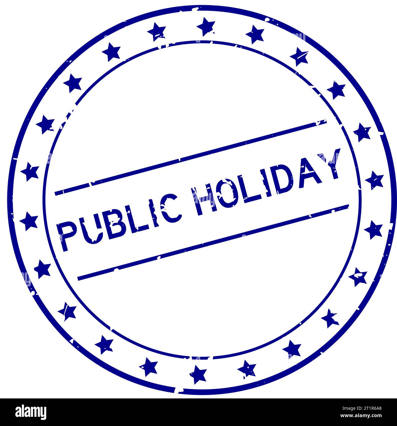 Grunge blue public holiday word round rubber seal stamp on white ...